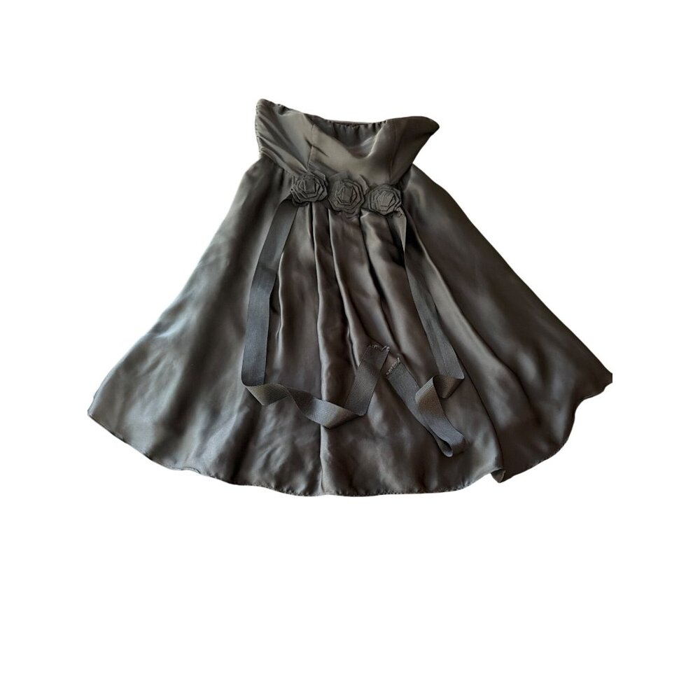 Black Strapless Dress‎ With Rose Appliques & Pleated Skirt By The Limited Size 6